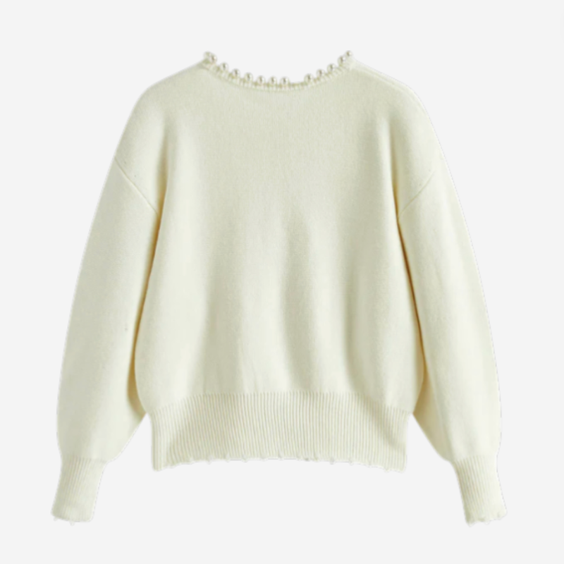 Women's Elegant Pearl-Trim Cardigan