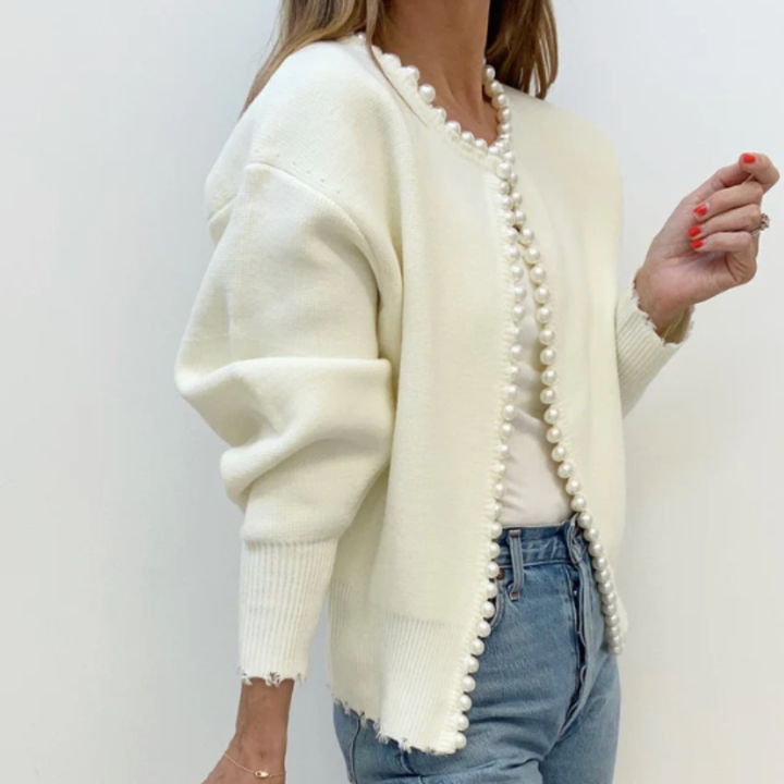 Women's Elegant Pearl-Trim Cardigan