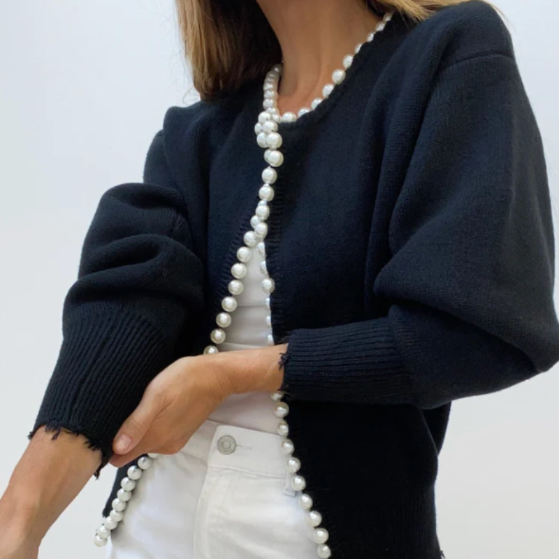 Women's Elegant Pearl-Trim Cardigan