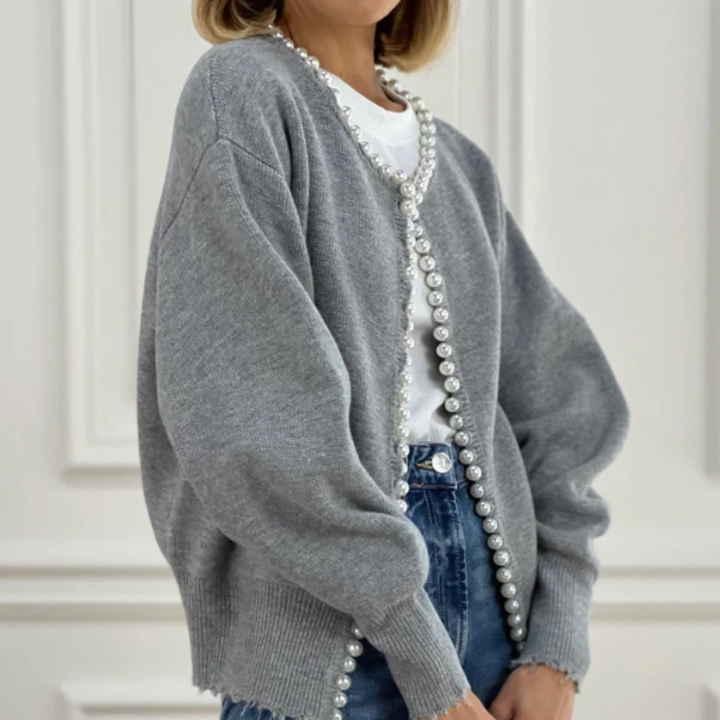 Women's Elegant Pearl-Trim Cardigan