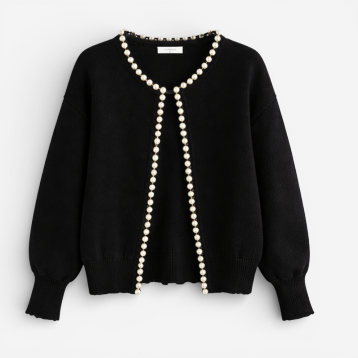 Women's Elegant Pearl-Trim Cardigan