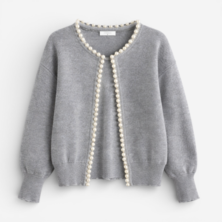 Women's Elegant Pearl-Trim Cardigan