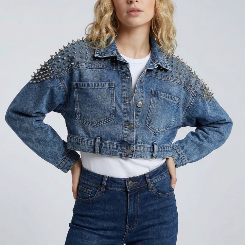Women's Studded Cropped Denim Jacket