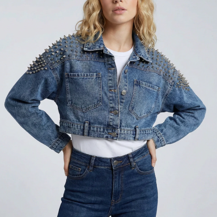 Women's Studded Cropped Denim Jacket