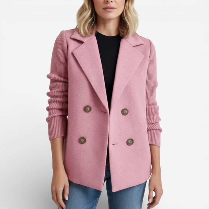 Women’s Double-Breasted Wool Blazer With Knit Sleeve