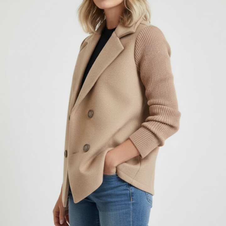 Women’s Double-Breasted Wool Blazer With Knit Sleeve