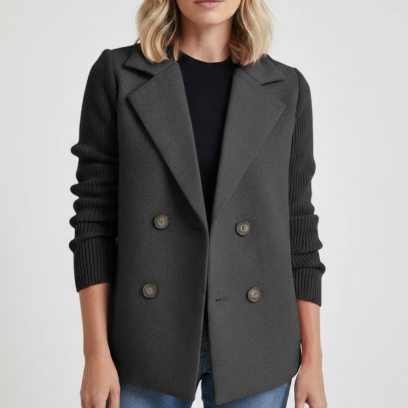 Women’s Double-Breasted Wool Blazer With Knit Sleeve