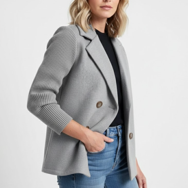 Women’s Double-Breasted Wool Blazer With Knit Sleeve
