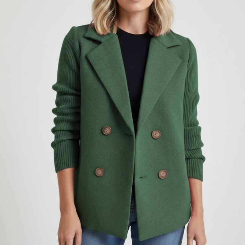 Women’s Double-Breasted Wool Blazer With Knit Sleeve