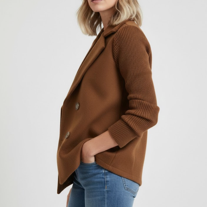 Women’s Double-Breasted Wool Blazer With Knit Sleeve