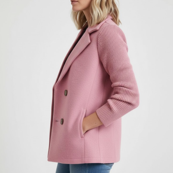 Women’s Double-Breasted Wool Blazer With Knit Sleeve