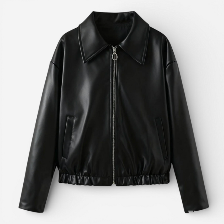 Women's Collard Leather Bomber Jacket