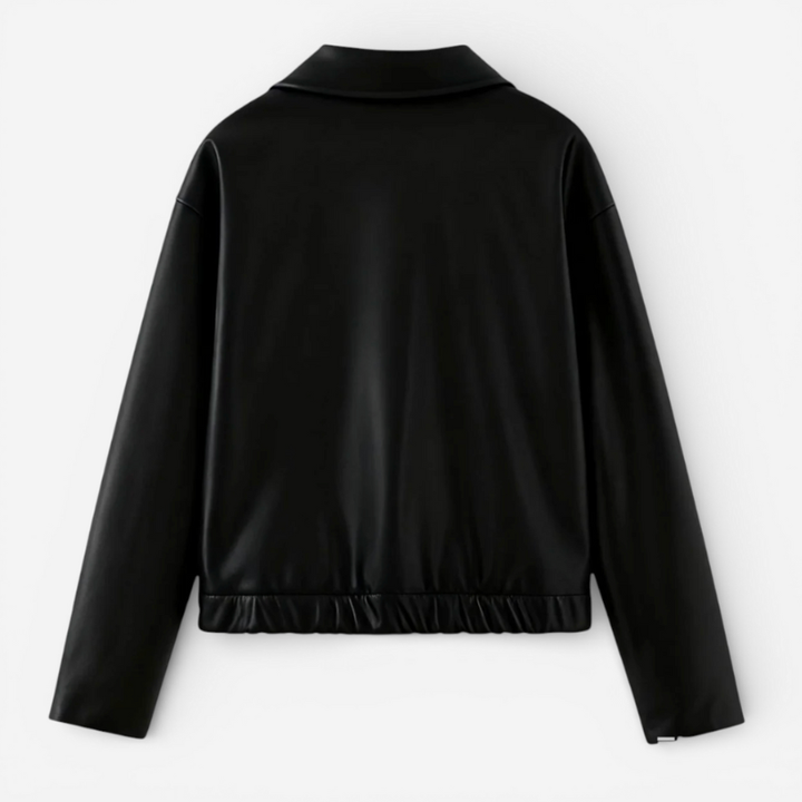 Women's Collard Leather Bomber Jacket