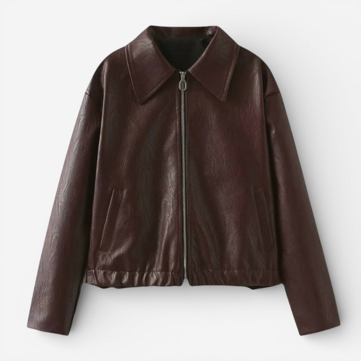 Women's Collard Leather Bomber Jacket