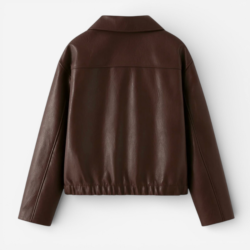 Women's Collard Leather Bomber Jacket