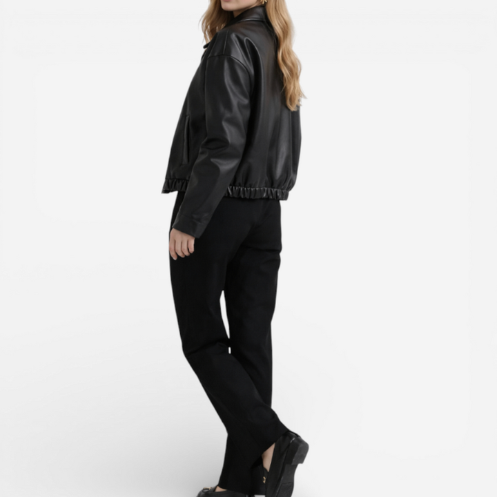 Women's Collard Leather Bomber Jacket