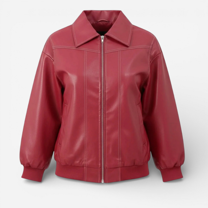 Women's Leather Zip Up Bomber Jacket