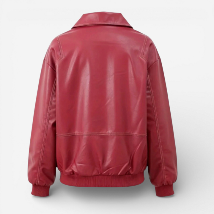 Women's Leather Zip Up Bomber Jacket