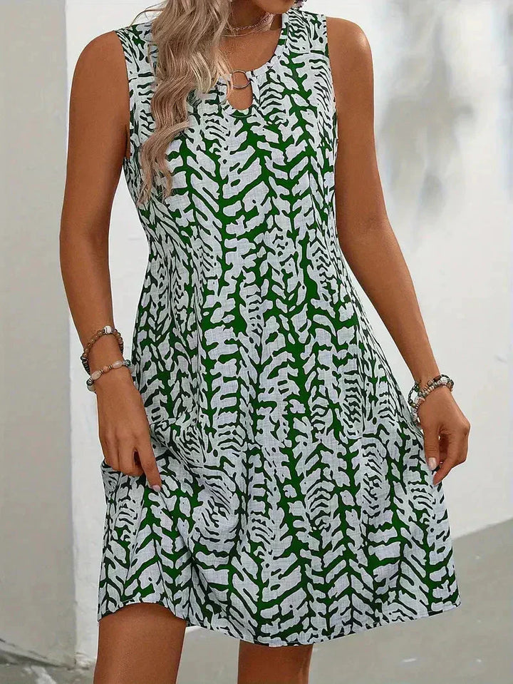 Round neck keyhole casual dress for women -8