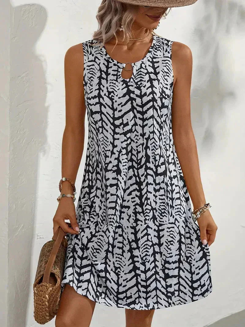 Round neck keyhole casual dress for women -3