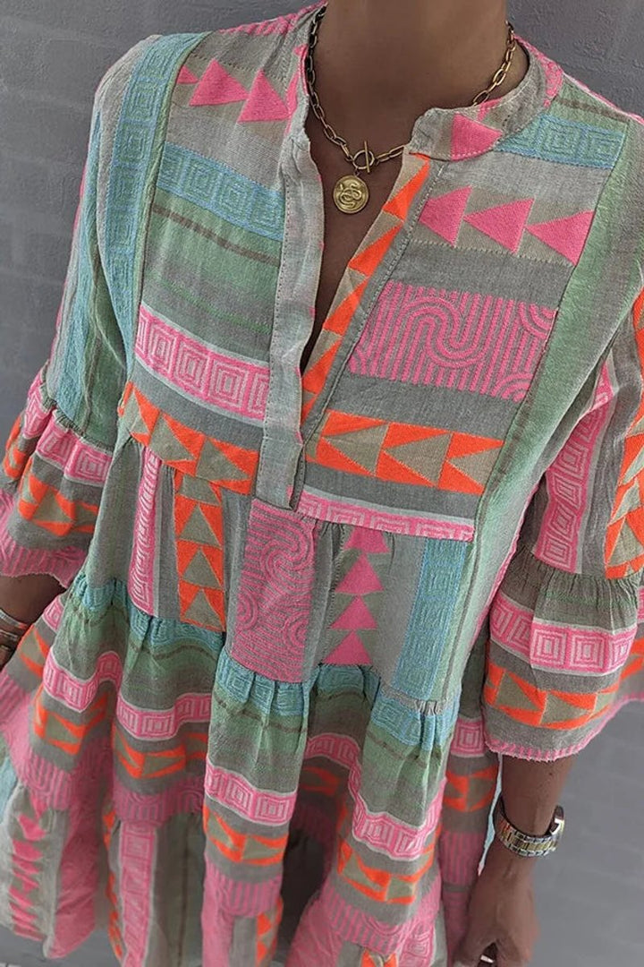 Marisole | Women's Boho Print Tiered V Neck Dress