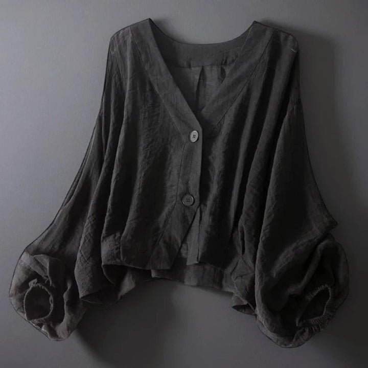 Rosavie | Women's Cropped V Neck Blouse with Balloon Sleeves
