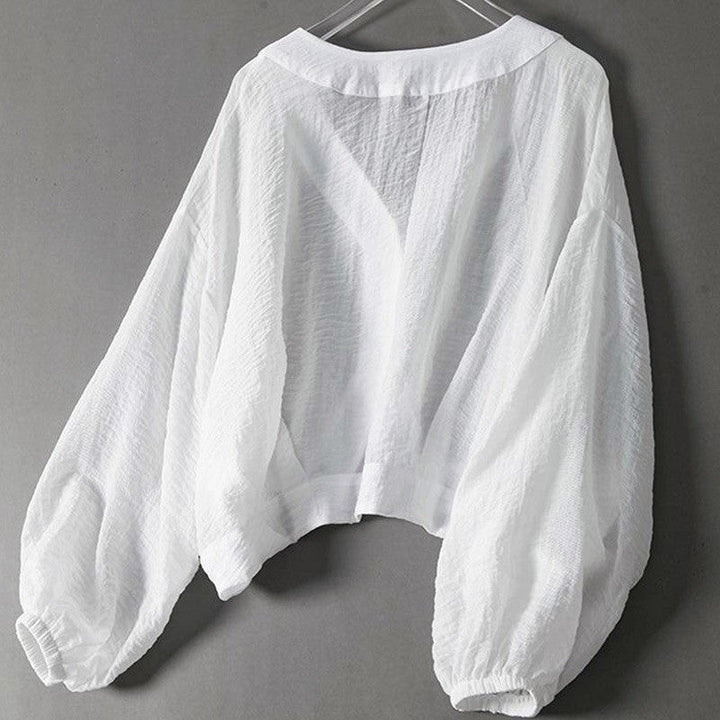 Rosavie | Women's Cropped V Neck Blouse with Balloon Sleeves