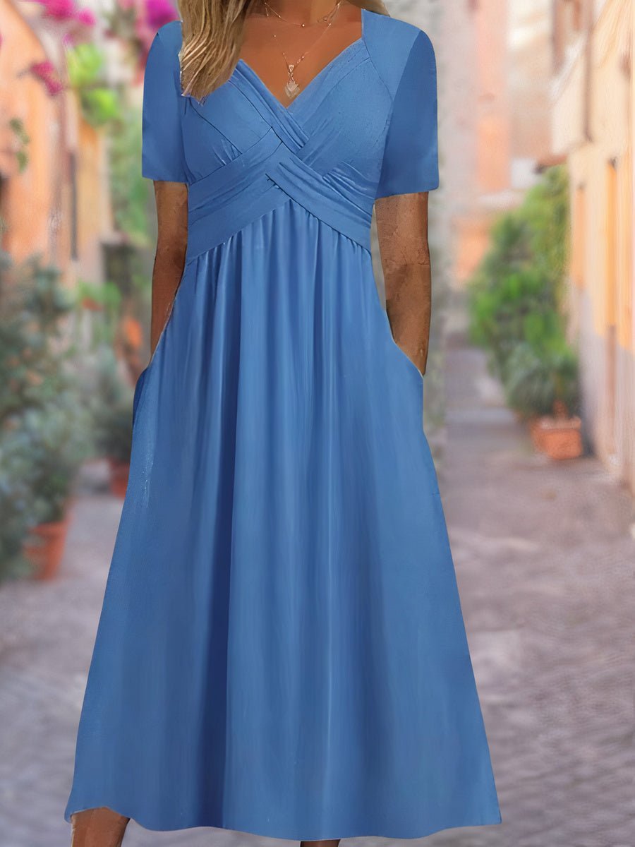 Rose | Women's V Neck Empire Waist Midi Dress