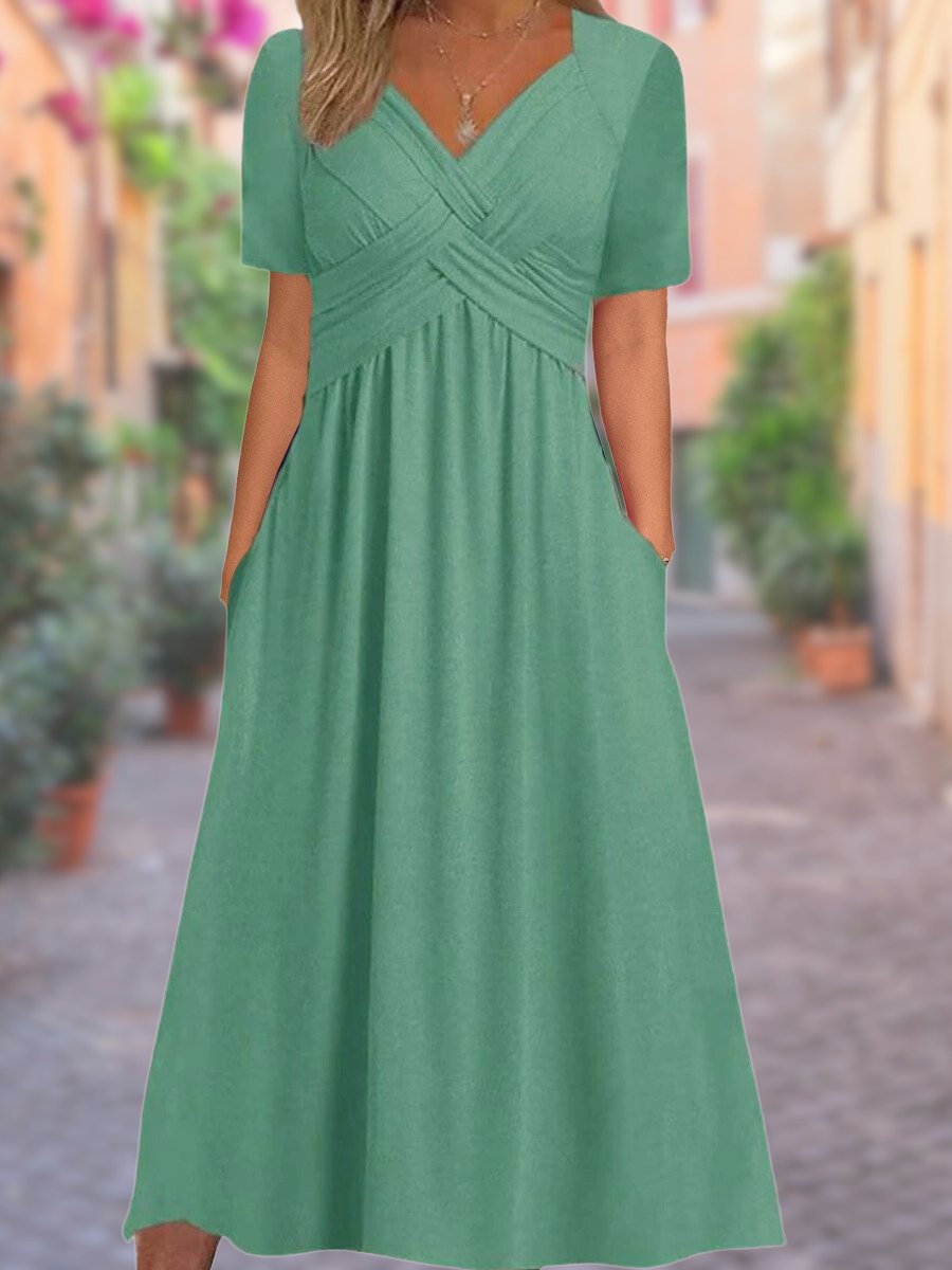 Rose | Women's V Neck Empire Waist Midi Dress
