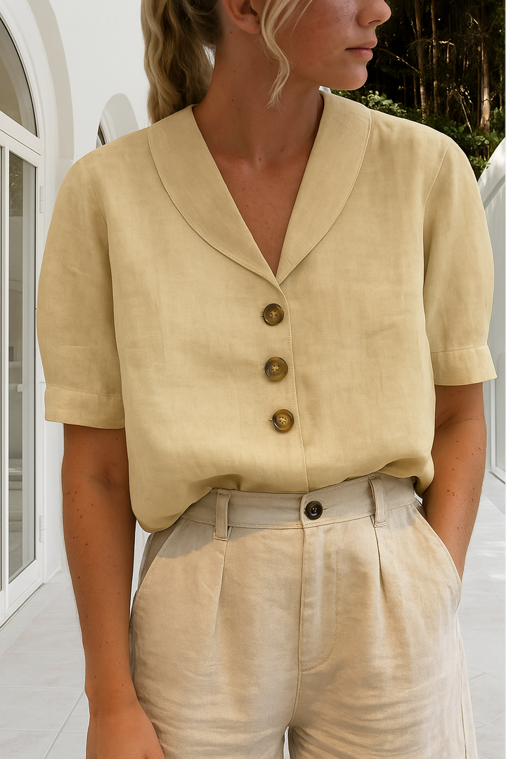 Solenne | Women's Cotton V Neck Button Front Blouse