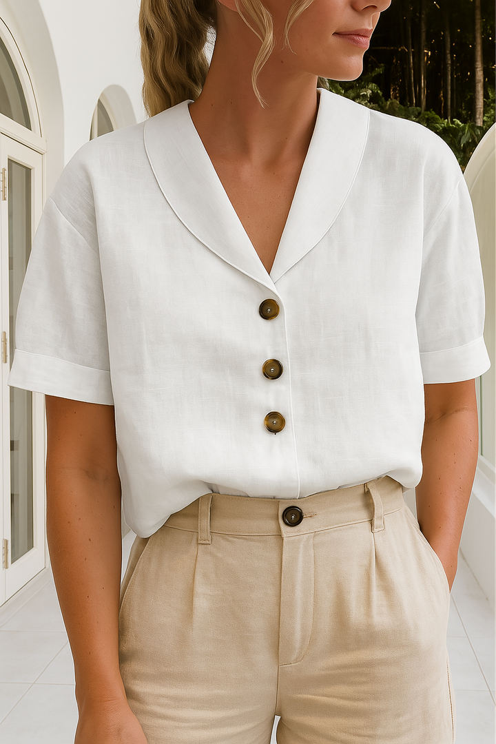 Solenne | Women's Cotton V Neck Button Front Blouse