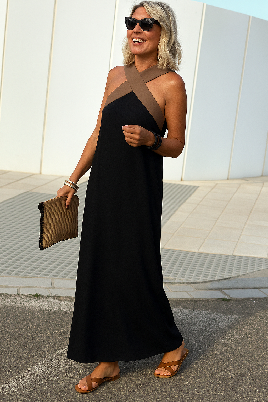 Breathable comfortable crossed maxi dress for women | Aimee -15