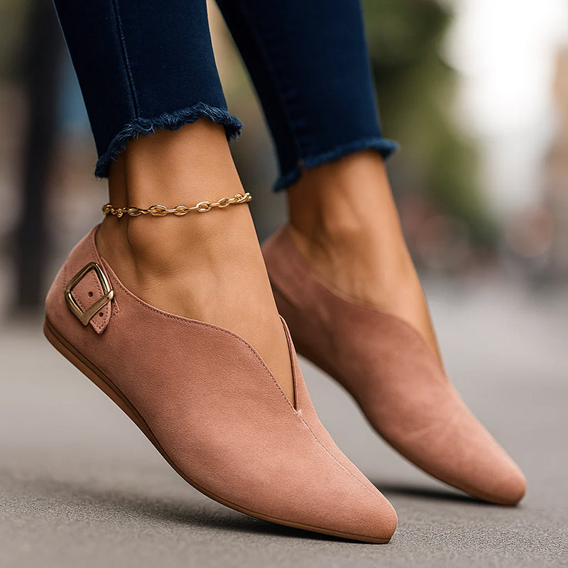 Natalie | Women's Pointed Toe Flat Loafers with Side Buckle