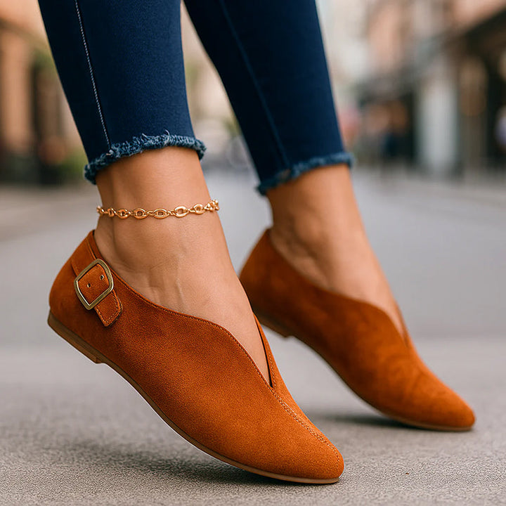 Natalie | Women's Pointed Toe Flat Loafers with Side Buckle