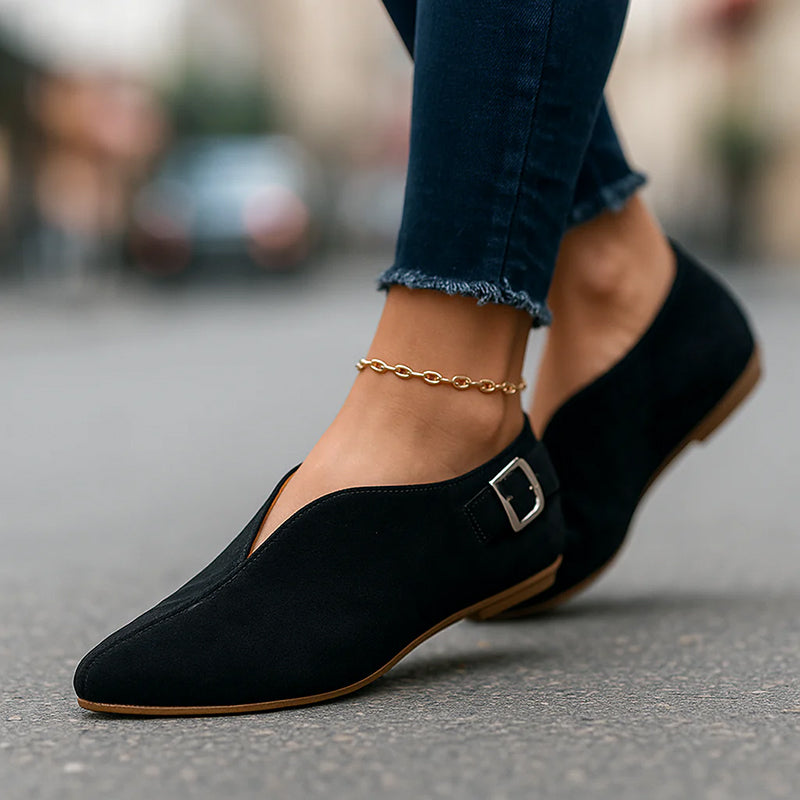 Natalie | Women's Pointed Toe Flat Loafers with Side Buckle
