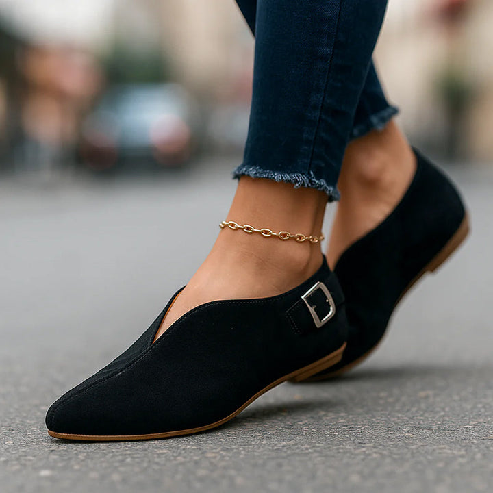 Natalie | Women's Pointed Toe Flat Loafers with Side Buckle