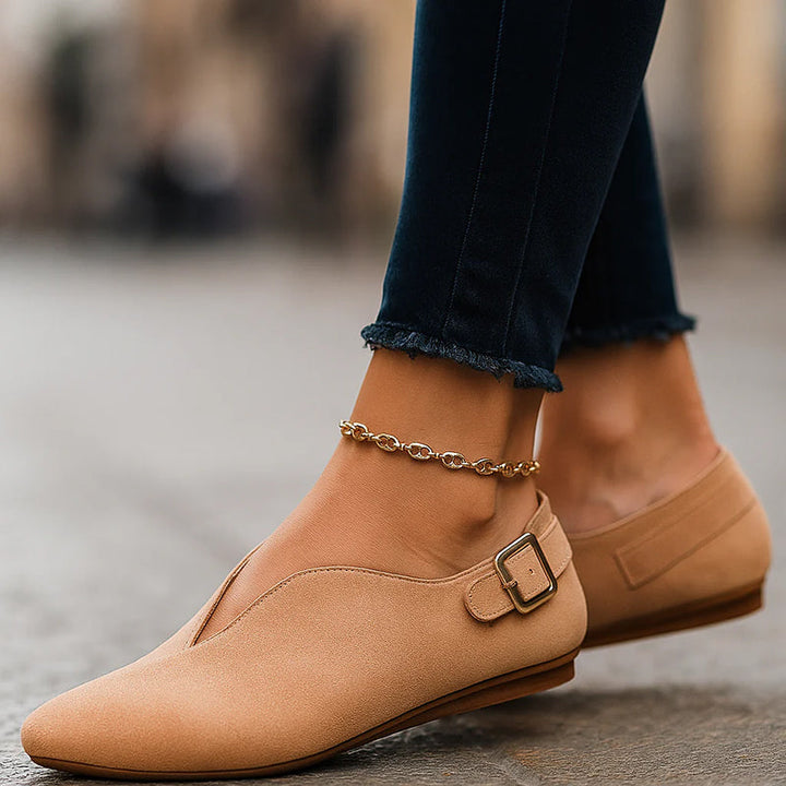 Natalie | Women's Pointed Toe Flat Loafers with Side Buckle
