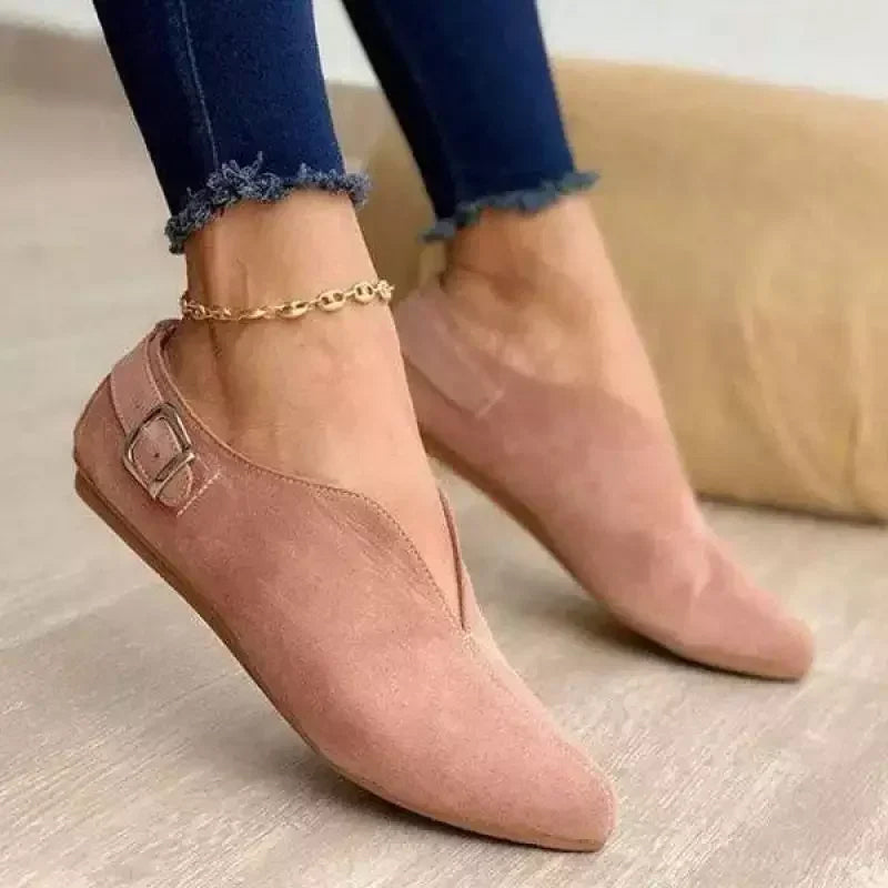 Natalie | Women's Pointed Toe Flat Loafers with Side Buckle