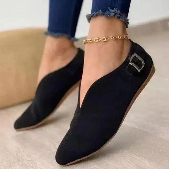 Natalie | Women's Pointed Toe Flat Loafers with Side Buckle