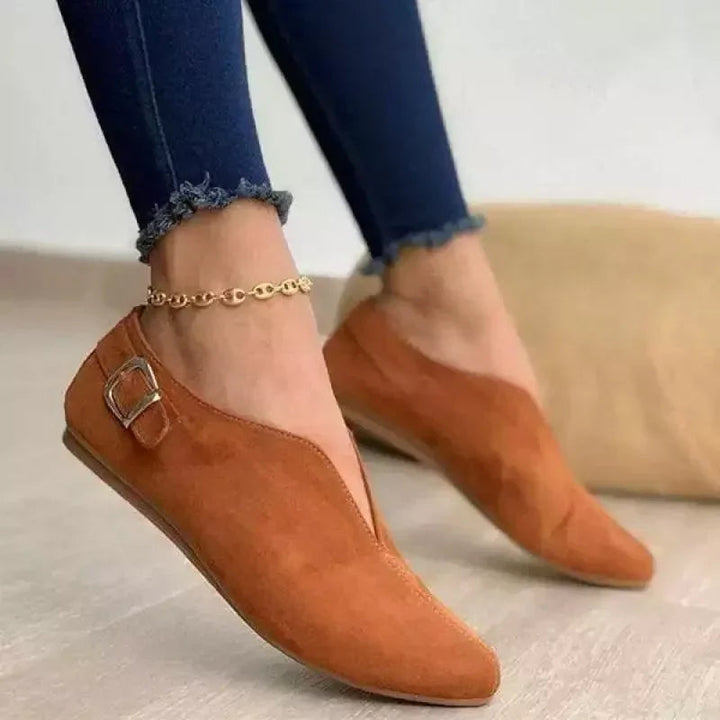 Natalie | Women's Pointed Toe Flat Loafers with Side Buckle