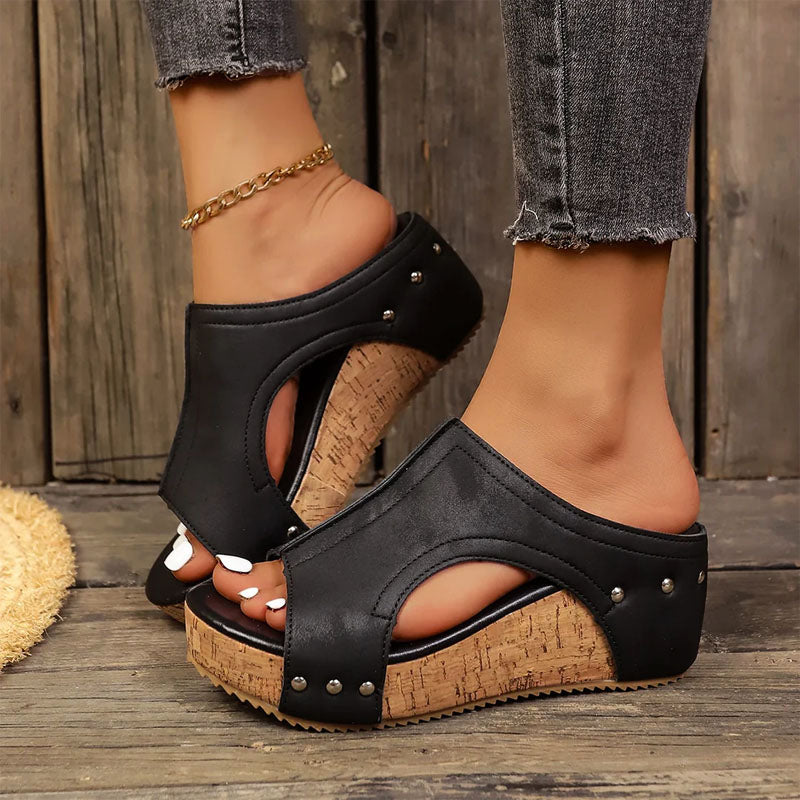 Jessica | Women's Platform Slide Sandals with Cut Out Upper