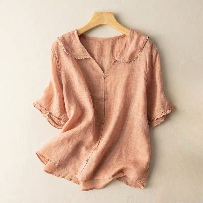 Rebecca | Women's Cotton Blend Blouse with Scalloped Collar