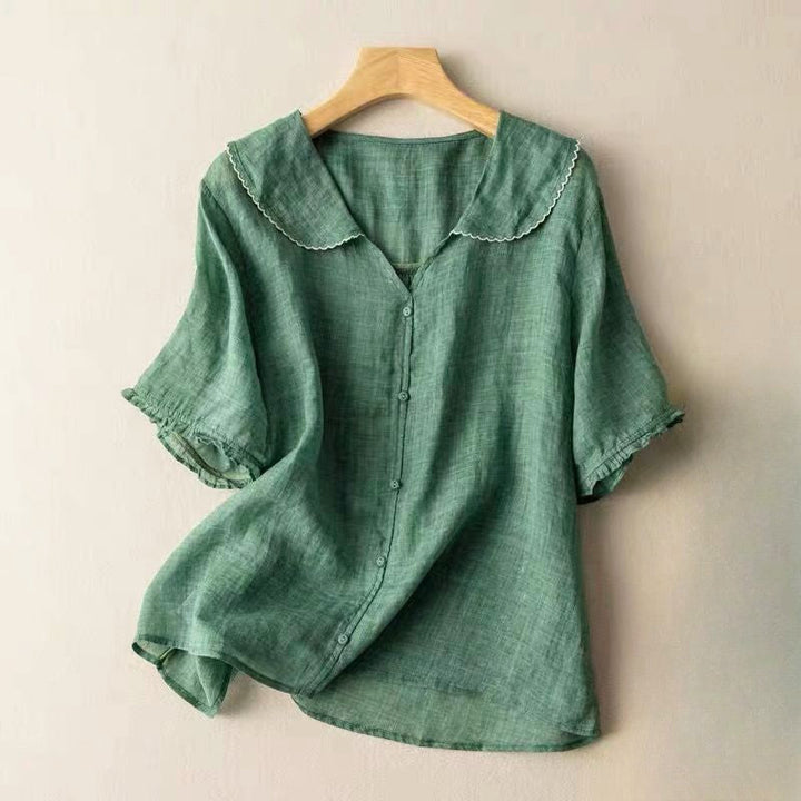Rebecca | Women's Cotton Blend Blouse with Scalloped Collar