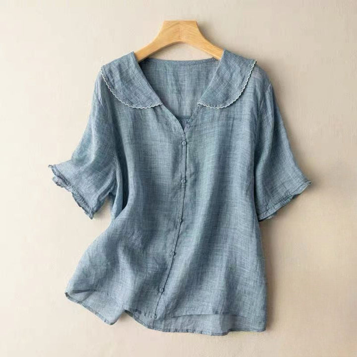 Rebecca | Women's Cotton Blend Blouse with Scalloped Collar