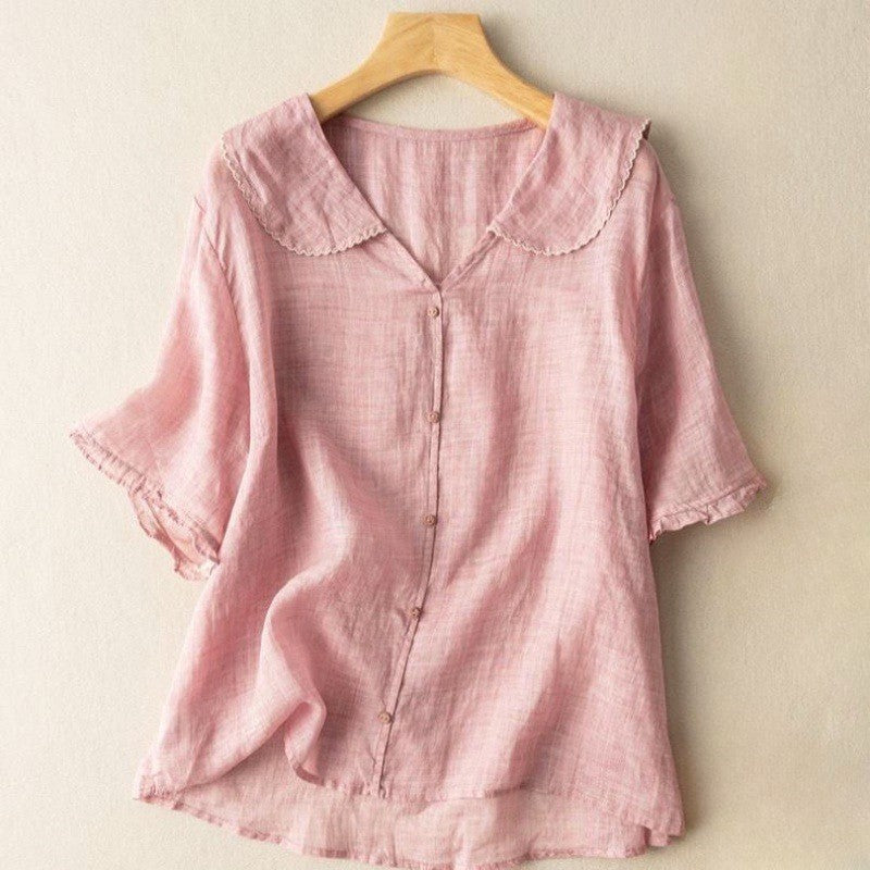 Rebecca | Women's Cotton Blend Blouse with Scalloped Collar