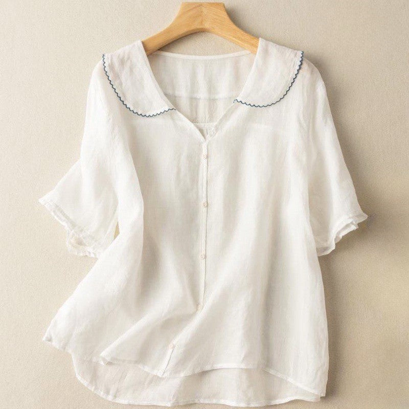 Rebecca | Women's Cotton Blend Blouse with Scalloped Collar