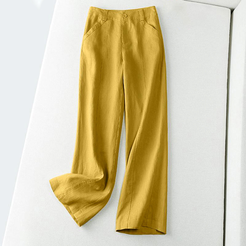 Laura | Women's Linen Blend Mid Rise Wide Leg Pants