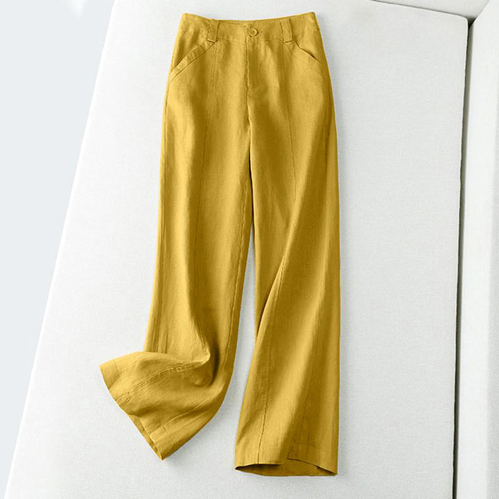 Laura | Women's Linen Blend Mid Rise Wide Leg Pants