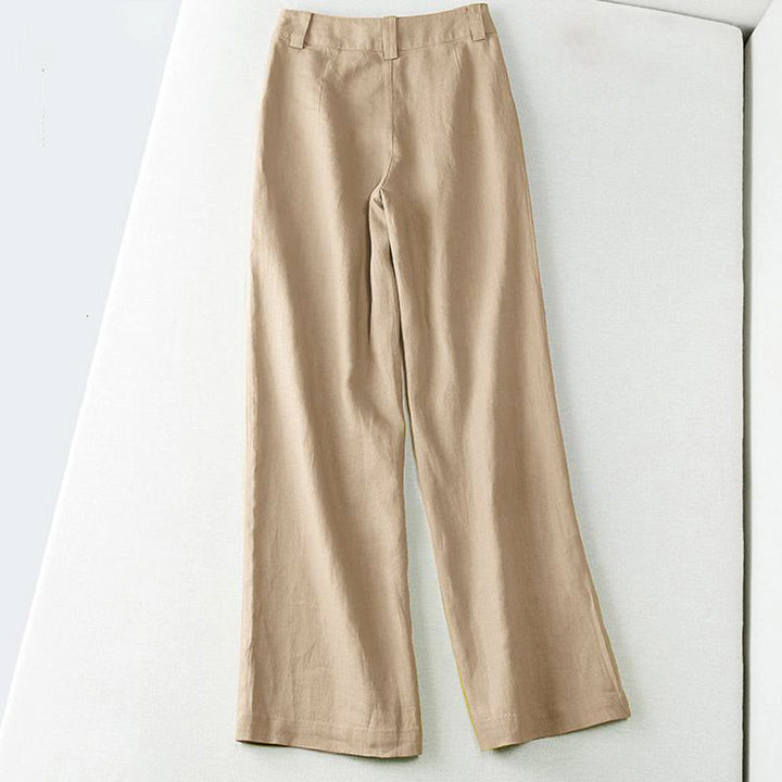 Laura | Women's Linen Blend Mid Rise Wide Leg Pants