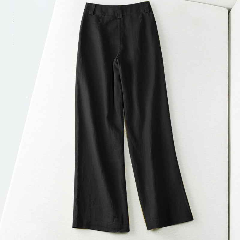 Laura | Women's Linen Blend Mid Rise Wide Leg Pants